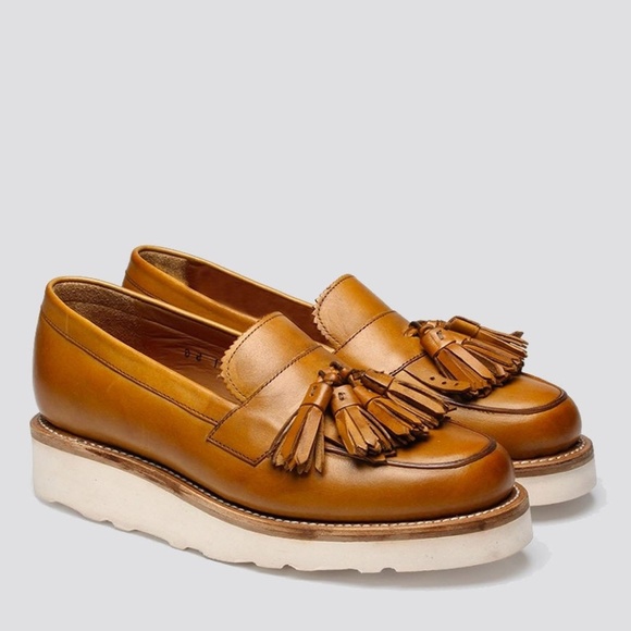 grenson clara leather wedge loafers